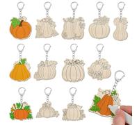 Trnayi 36 Pcs Color Your Own Pumpkin Keychains Fall Thanksgiving Crafts Wood DIY Coloring Gifts for Autumn Thanksgiving Party Favors Painting DIY Arts Crafts Project Decoration Family Holiday Project