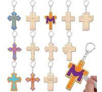 Trnayi 36 Pcs Religious Cross DIY Wooden Keychain Crafts Color Your Own Cross Wood Keychains Unfinished Sunday School Christian Gifts Blank Love God Kits for Art Easter Party Home Activities