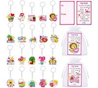 Trnayi 60 Sets Christian Valentine‘s Day Keychain Gift Set Religious Acrylic Keychains and Cards Bulk with Organza Bags Inspirational Keychain Kit for Valentine‘s Day Lovers Party Favor Exchange Gift