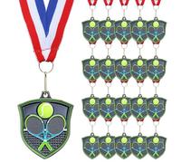Trnayi Basketball Baseball Volleyball Softball Cheer Soccer Track 5K Football Kickball Goat Gymnastics Champion Tennis MVP Cross Country Golf T-Ball Shield Shape Medals for Adult(20 Pcs,Tennis)