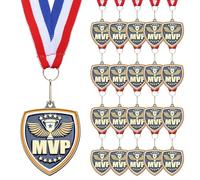 Trnayi Basketball Baseball Volleyball Softball Cheer Soccer Track 5K Football Kickball Goat Gymnastics Champion Tennis MVP Cross Country Golf T-Ball Shield Shape Medals for Adult(20 Pcs,MVP)