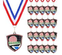 Trnayi Basketball Medals Bulk 2.4 Inch Baseball Volleyball Metal Awards with Neck Ribbons Softball Cheer Soccer Track 5K Football Kickball Goat Shield Shape Medals for Adult(20 Pcs,Kickball)