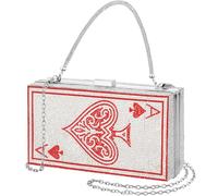 Trnayi Poker Card Queen Evening Bags and Clutches Ace of Spades Bling Rhinestone Women Evening Handbags Purse Novelty Card Shaped, Red, Silver