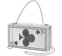 Trnayi Poker Card Queen Evening Bags Clutches Mother's Day Gift Ace of Spades Hearts Purse Rhinestone Women Bling, Silver, 20 x 10 x 5.5 cm