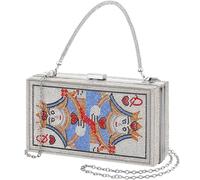 Trnayi Women Poker Card Evening Clutch Rhinestone Purse Casino Vegas Novelty Purse Queen Hearts Bags Playing Cards Gift, Silver