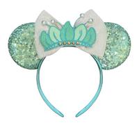 Trnerm Mouse Ears Headband with Sequin White Bows Green Ears, Frog Princess Cosplay Costume for Women