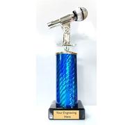 Tro Show Microphone silver & blue Trophy singing karaoke music Award,230mm,Free Engraving (sdl) cl