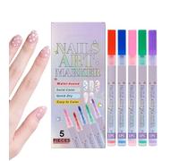Trochate Nail Markers - Point Liner Pen Drawing Painting for Nails Design,5 Colors 0.5mm Tip Fingernail Design Point Dotting Decorating Liner Markers for Beauty Salon Indoor Home Travel