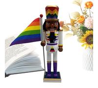 Trochate Nutcracker Sculpture - Wooden Christmas Nutcracker Figure - Holding Rainbow Flag Traditional Display Props for Windowsill Bookshelf Mantel Nights