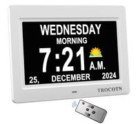 TROCOTN Dementia Clock Large Display Alarm Clock with Auto DST, (White)
