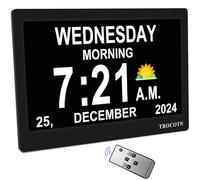 TROCOTN Large Digital Clock for Seniors, Calendar Clock with Day & Date (Black)