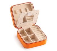 TRODANCE Jewelry Travel Case with Mirror,Small Travel Jewelry Organizer, Portable Jewelry Box Travel Mini Organizer Portable Display Storage Box for Rings Earrings Necklaces (Orange)