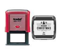 Trodat 4927 Personalised Christmas Card Message/Label Self Inking Rubber Stamp Christmas Tree Reindeer & Merry Christmas in Black Ink with 2 Lines of Customised Text