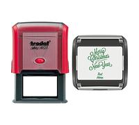 Trodat 4927 Personalised Christmas Card Message/Label Self Inking Rubber Stamp Merry Christmas and Happy New Year Cool Design in Green Ink with 2 Lines of Customised Text