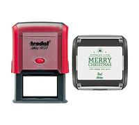 Trodat 4927 Personalised Christmas Card Message/Label Self Inking Rubber Stamp Merry Christmas Happy New Year Star Message in Green Ink with 2 Lines of Customised Text