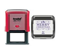 Trodat 4927 Personalised Christmas Card Message/Label Self Inking Rubber Stamp Merry Christmas & Tree in Violet Ink with 2 Lines of Customised Text
