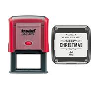 Trodat 4927 Personalised Christmas Card Message/Label Self Inking Rubber Stamp We Wish You a Very Merry Christmas in Black Ink with 2 Lines of Customised Text