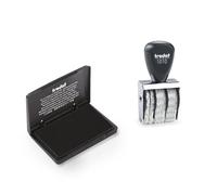 Trodat Classic Stamp Set 1010 for Daily Office Supplies - Imprint Size 26 x 4 mm, Font Height 4 mm, German, Date Stamp Including Ink Pad Black, Size 9 x 5 cm