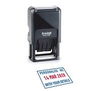Trodat Printy 4750 Custom Date Stamp, Self Inking, 41 x 24 mm Impression with 1 Above and 1 Below Text Line, 4 mm Date, Red and Blue Ink Pad Included