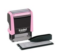Trodat Printy 4911 Stamp Set in Pastel Pink to Set Yourself - 3 Lines of Text, Imprint 38 x 14 mm, German, Includes Tweezers, Ink Pad Black & Letter and Number Set in One Size