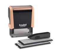 Trodat Printy 4912 Stamp Set in Pastel Cream to Set Yourself - 4 Lines of Text, Imprint 47 x 18 mm, German, Includes Tweezers, Ink Pad Black & Letter and Number Set in Two Sizes