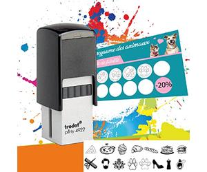 Trodat Printy 4922 - Professional Self-Inking Stamp for Loyalty Cards with 4 Customizable Lines - Text Plate 20 x 20 mm Included
