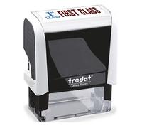 Trodat Stamp 4912 Office Printy with English Text FIRST CLASS - Self Inking, Red and Blue Ink, 18 x 46 mm