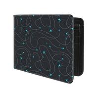 Trofung (Airplane And Flight Route-8 Front Pocket Slim Bifold Leather Wallet RFID Blocking with ID Window for Men
