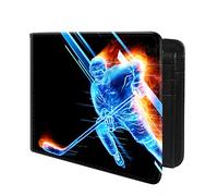 Trofung (Hologram Ice and Fire Hockey Player-01 Front Pocket Slim Bifold Leather Wallet RFID Blocking with ID Window for Men, Black, M, Modern