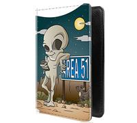 TROFUNG PU Leather Passport Holder Travel Wallet RFID Blocking Card Case Cover With Unique Pattern (Area 51 Alien)
