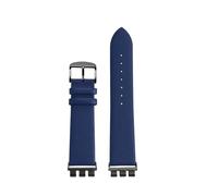 TROGPYXG 17 19 21mm Cowhide Watchband Men Women Compatible With SWATCH YCS YAS YGS IRONY Thin Leather Watch Strap Stainless Steel Adapter(Blue-black pin,Width 19mm)