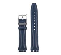 TROGPYXG 17mm 19mm Watchband Compatible With Swatch Leather Strap YCS YAS YGS IRONY Cowhide Calfskin Men's Women's Bracelet(Blue-silver-A,19mm)