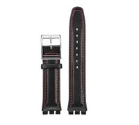 TROGPYXG 17mm 19mm Watchband Compatible With Swatch Leather Strap YCS YAS YGS IRONY Cowhide Calfskin Men's Women's Bracelet(Black red-silver-A,17mm)