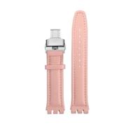 TROGPYXG 17mm 19mm Watchband Compatible With Swatch Leather Strap YCS YAS YGS IRONY Cowhide Calfskin Men's Women's Bracelet(Pink-silver-B,17mm)