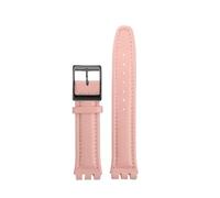 TROGPYXG 17mm 19mm Watchband Compatible With Swatch Leather Strap YCS YAS YGS IRONY Cowhide Calfskin Men's Women's Bracelet(Pink-black-A,19mm)