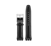 TROGPYXG 17mm 19mm Watchband Compatible With Swatch Leather Strap YCS YAS YGS IRONY Cowhide Calfskin Men's Women's Bracelet(Black white-silver-A,19mm)