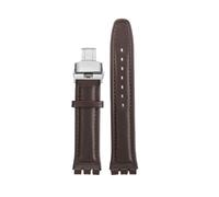 TROGPYXG 17mm 19mm Watchband Compatible With Swatch Leather Strap YCS YAS YGS IRONY Cowhide Calfskin Men's Women's Bracelet(Brown-silver-B,19mm)