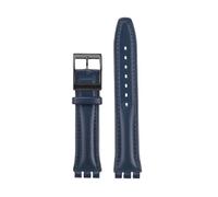 TROGPYXG 17mm 19mm Watchband Compatible With Swatch Leather Strap YCS YAS YGS IRONY Cowhide Calfskin Men's Women's Bracelet(Blue- -black-A,17mm)