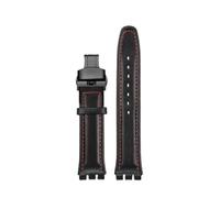 TROGPYXG 17mm 19mm Watchband Compatible With Swatch Leather Strap YCS YAS YGS IRONY Cowhide Calfskin Men's Women's Bracelet(Black red-black-B,17mm)