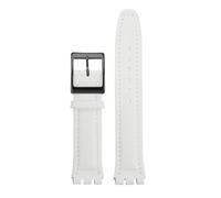 TROGPYXG 17mm 19mm Watchband Compatible With Swatch Leather Strap YCS YAS YGS IRONY Cowhide Calfskin Men's Women's Bracelet(White-black-A,17mm)