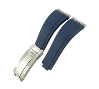 TROGPYXG 20mm 21mm Metal Link Curved End Rubber Watchband Compatible With Rolex Submariner DAYTONA Yacht-Master GMT Strap Silicone Bracelets(Blue)
