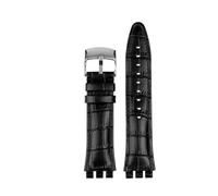 TROGPYXG 21mm Cowhide Watch Strap Compatible With Swatch YVS451 YVS420 YVS435 Series Wrist Strap Concave-Convex Interface Male Watchband(Black silver pin)