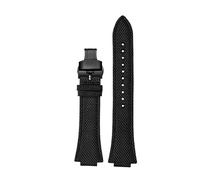 TROGPYXG 26 * 14mm Nylon Canvas Leather Bottom Watchband Compatible With Casio Heart Of Steel Edifice Series GST-B400 EFB-680 ECB-10D Strap Bracelet(BLACK WHITE,26.12mm)