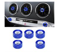 TROGPYXG 5pcs Aluminum Red Blue Black Central AC Air Vent Outlet Adjust Ring Decal Audio Volume Trim Knob Compatible With Kia Stinger 2018-2023(Blue)