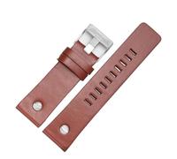 TROGPYXG Compatible With Diesel Cowhide Watch Strap Men DZ4323 DZ1657 DZ4318 Lychee Pattern Plain Wristband Calfskin Watchband 22 24 26 27 28 30mm(B Light brown-silver,26mm)
