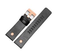 TROGPYXG Compatible With Diesel Cowhide Watch Strap Men DZ4323 DZ1657 DZ4318 Lychee Pattern Plain Wristband Calfskin Watchband 22 24 26 27 28 30mm(B black-rose gold,30mm)