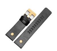 TROGPYXG Compatible With Diesel Cowhide Watch Strap Men DZ4323 DZ1657 DZ4318 Lychee Pattern Plain Wristband Calfskin Watchband 22 24 26 27 28 30mm(B black-gold,26mm)