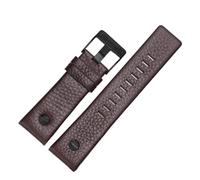 TROGPYXG Compatible With Diesel Cowhide Watch Strap Men DZ4323 DZ1657 DZ4318 Lychee Pattern Plain Wristband Calfskin Watchband 22 24 26 27 28 30mm(A brown-black,30mm)