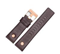 TROGPYXG Compatible With Diesel Cowhide Watch Strap Men DZ4323 DZ1657 DZ4318 Lychee Pattern Plain Wristband Calfskin Watchband 22 24 26 27 28 30mm(A brown-rose gold,32mm)
