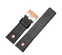 TROGPYXG Compatible With Diesel Cowhide Watch Strap Men DZ4323 DZ1657 DZ4318 Lychee Pattern Plain Wristband Calfskin Watchband 22 24 26 27 28 30mm(A black-rose gold,26mm)